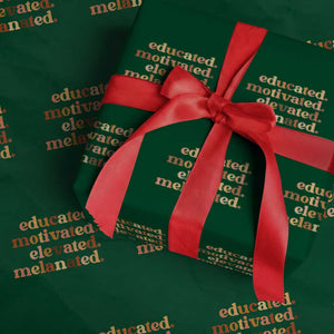 Black Pride Melanin Wrapping Paper Roll Educated Motivated Elevated Melanated TS14 Green Print Your Wear