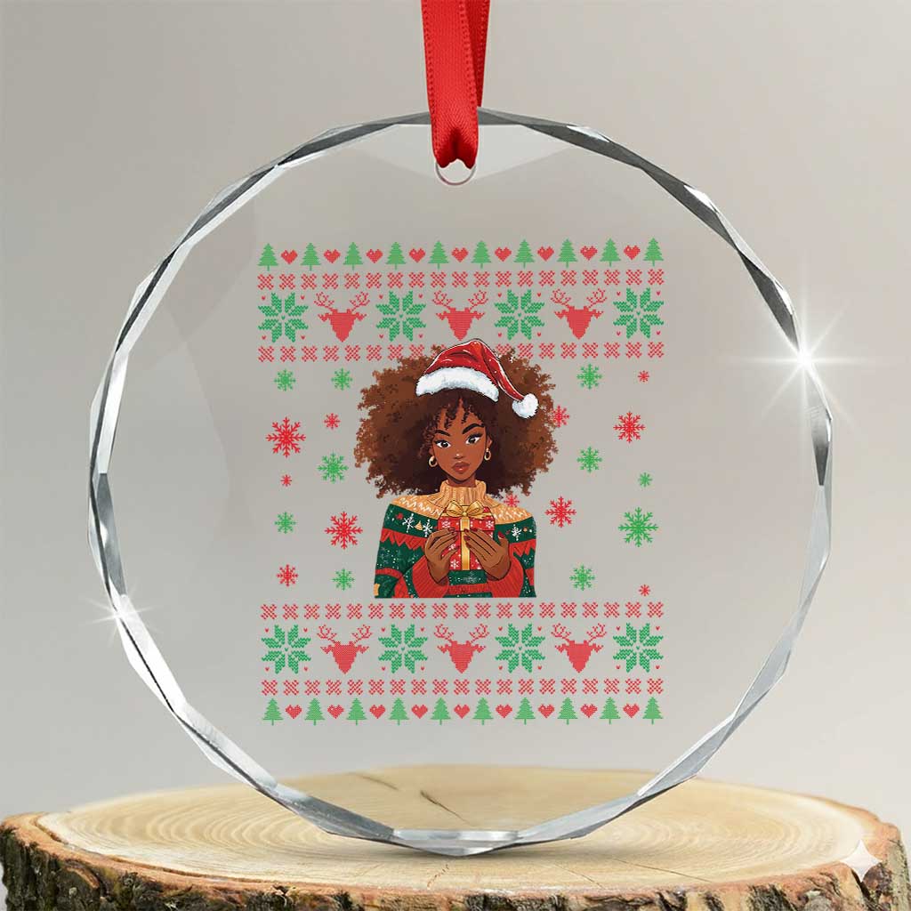 Black Queen Christmas Crystal Glass Ornament African American Girl Black Pride TS12 Transparent Glass 3'' Circle Print Your Wear