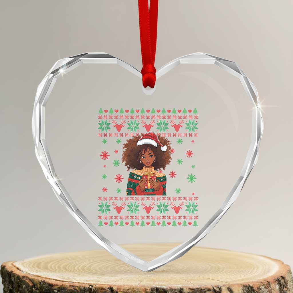 Black Queen Christmas Heart Crystal Glass Ornament African American Girl Black Pride TS12 Transparent Glass 3'' Heart Print Your Wear