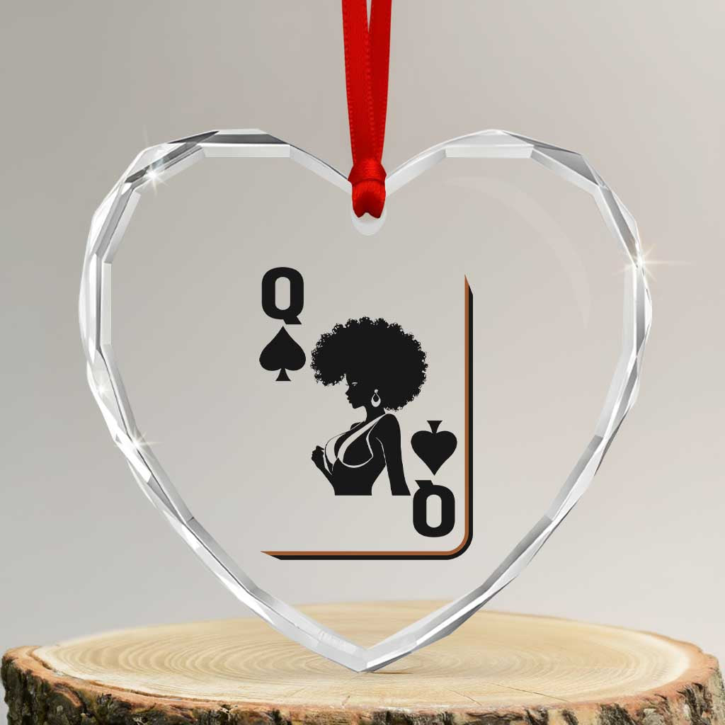 Black Queen Heart Crystal Glass Ornament Black History Month Afro Woman Poker Card Games TS10 Transparent Glass 3'' Heart Print Your Wear
