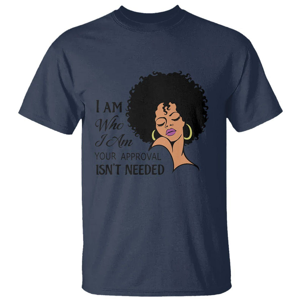 Black Queen Lady Curly Natural Afro African American Ladies T Shirt TS01 Navy Printyourwear