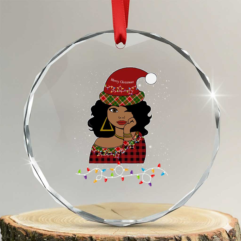 Black Santa African American Xmas Crystal Glass Ornament Sassy Afro Queen Black Woman TS10 Transparent Glass 3'' Circle Print Your Wear