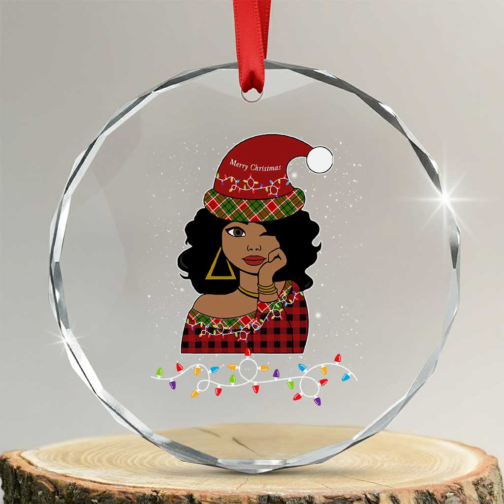 Black Santa African American Xmas Crystal Glass Ornament Sassy Afro Queen Black Woman TS10 Transparent Glass 3'' Circle Print Your Wear