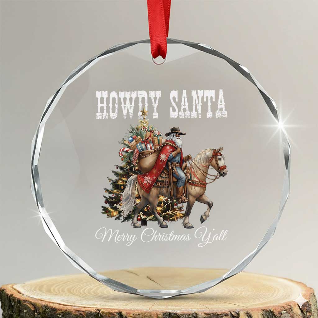 Black Santa Christmas Crystal Glass Ornament African American Western Cowboy TS14 Transparent Glass 3'' Circle Print Your Wear