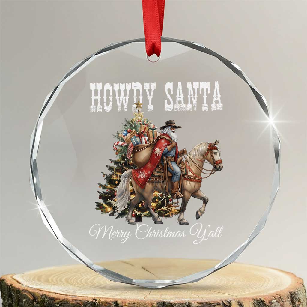 Black Santa Christmas Crystal Glass Ornament African American Western Cowboy - Print Your Wear