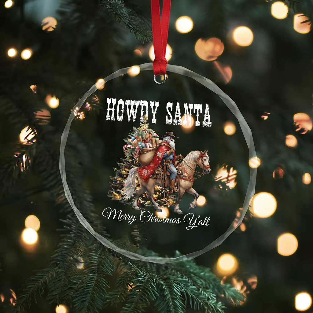 Black Santa Christmas Crystal Glass Ornament African American Western Cowboy - Print Your Wear