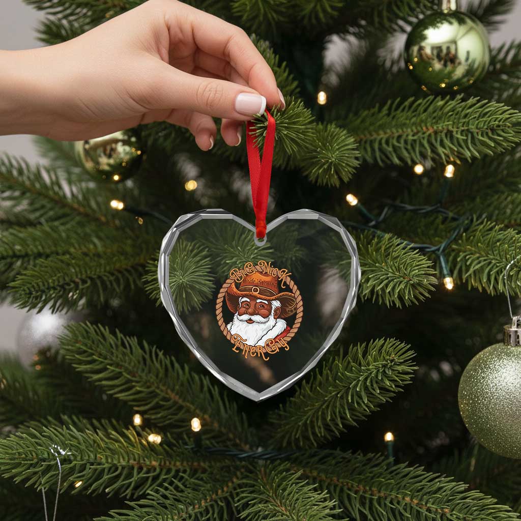 Black Santa Christmas Heart Crystal Glass Ornament Big Nick Energy TS14 Print Your Wear