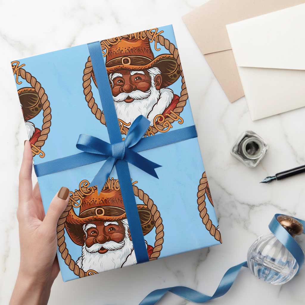 Black Santa Christmas Wrapping Paper Roll Big Nick Energy TS14 Light Blue Print Your Wear
