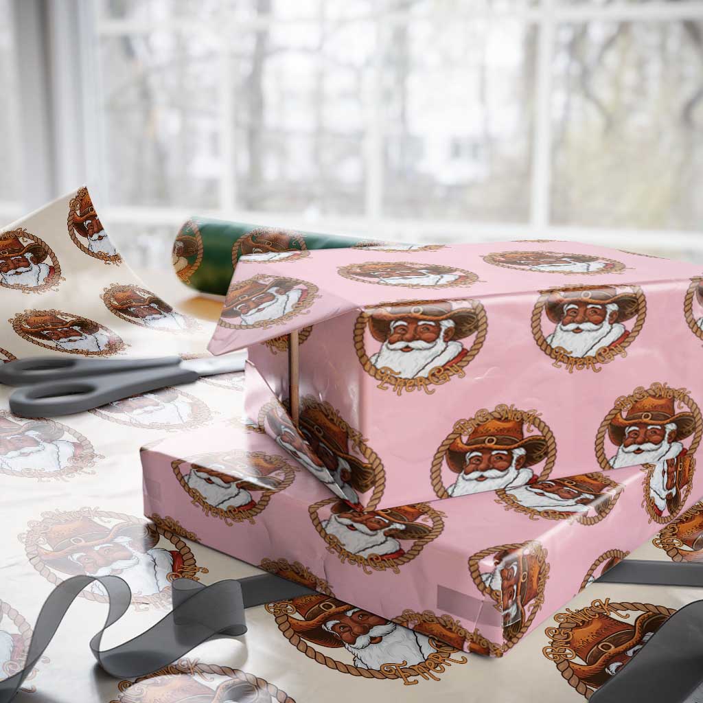 Black Santa Christmas Wrapping Paper Roll Big Nick Energy TS14 Light Pink Print Your Wear
