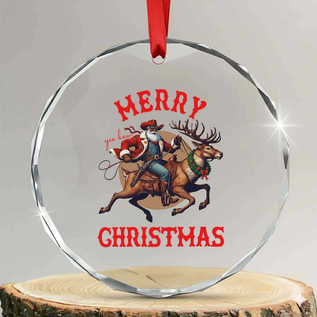 Black Santa Claus Crystal Glass Ornament African American Cowboy Christmas TS14 Transparent Glass 3'' Circle Print Your Wear