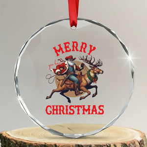 Black Santa Claus Crystal Glass Ornament African American Cowboy Christmas TS14 Transparent Glass 3'' Circle Print Your Wear