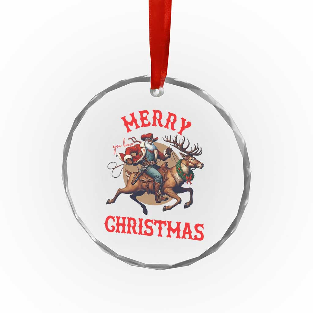 Black Santa Claus Crystal Glass Ornament African American Cowboy Christmas - Print Your Wear