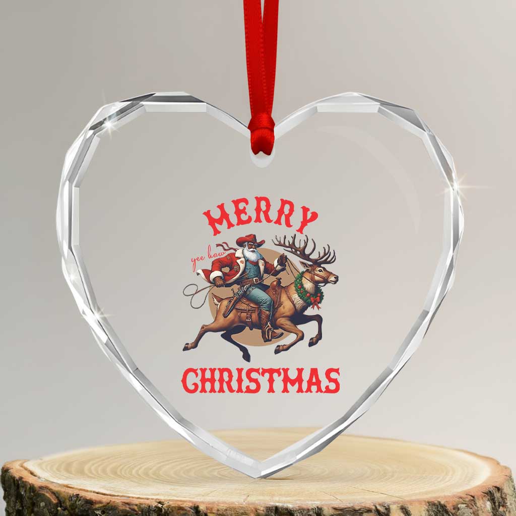 Black Santa Claus Heart Crystal Glass Ornament African American Cowboy Christmas TS14 Transparent Glass 3'' Heart Print Your Wear