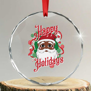 Black Santa Crystal Glass Ornament Happy Holidays African American Santa TS09 Transparent Glass 3'' Circle Print Your Wear