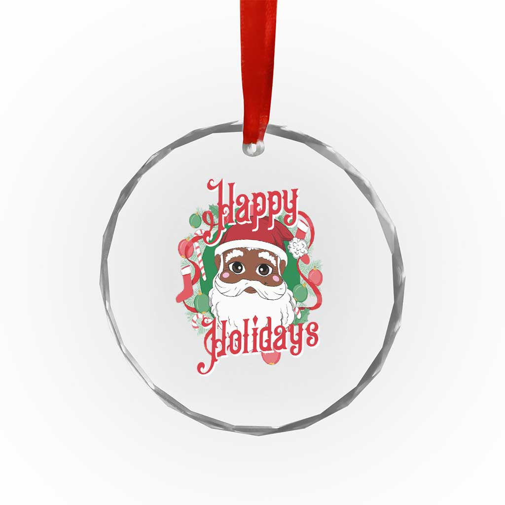 Black Santa Crystal Glass Ornament Happy Holidays African American Santa TS09 Print Your Wear