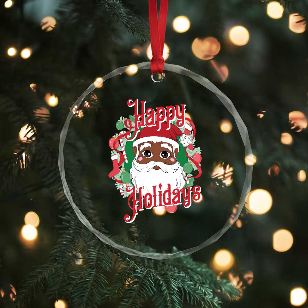 Black Santa Crystal Glass Ornament Happy Holidays African American Santa TS09 Print Your Wear