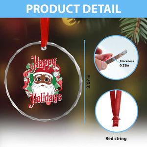 Black Santa Crystal Glass Ornament Happy Holidays African American Santa TS09 Print Your Wear
