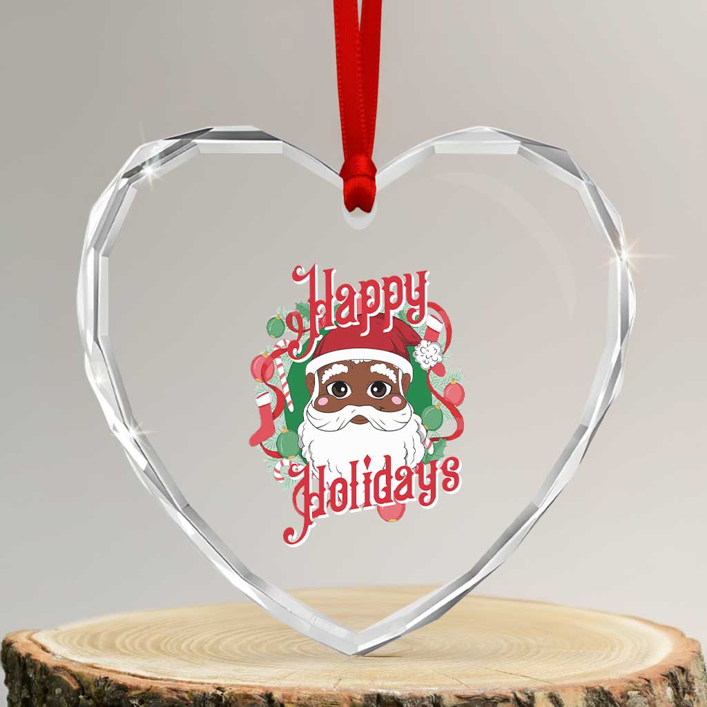 Black Santa Heart Crystal Glass Ornament Happy Holidays African American Santa TS09 Transparent Glass 3'' Heart Print Your Wear