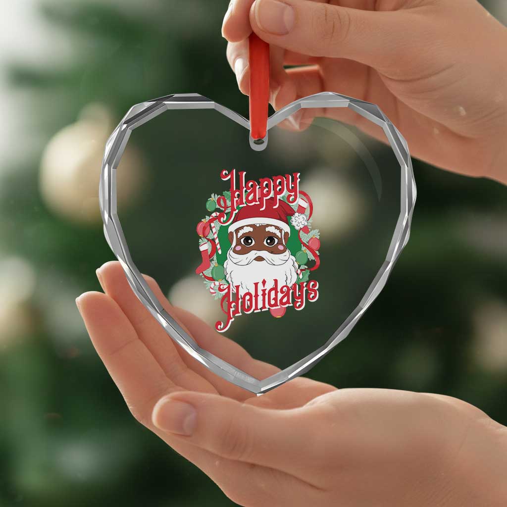 Black Santa Heart Crystal Glass Ornament Happy Holidays African American Santa TS09 Print Your Wear