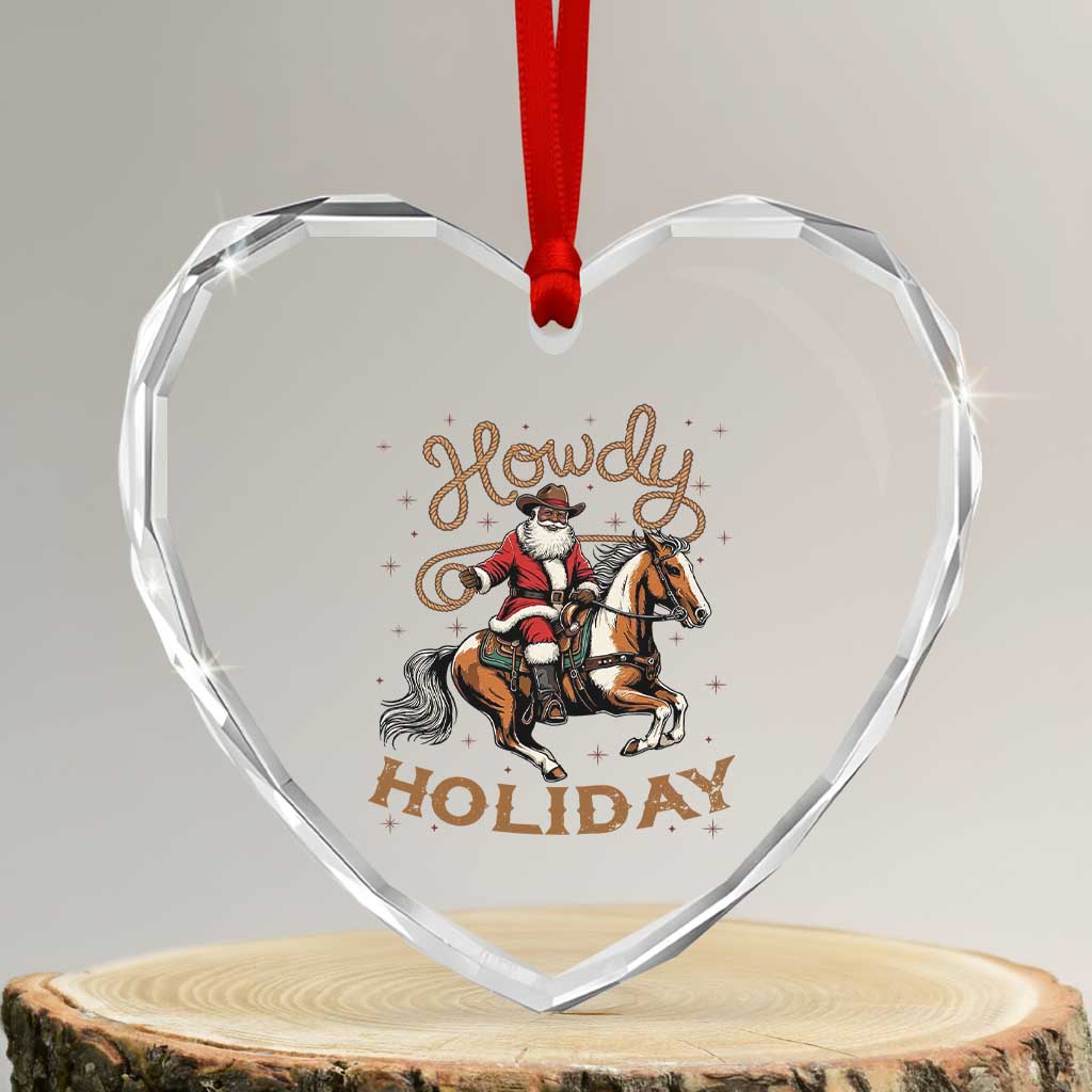 Black Santa Howdy Western Cowboy Heart Crystal Glass Ornament Christmas Gift TS12 Transparent Glass 3'' Heart Print Your Wear