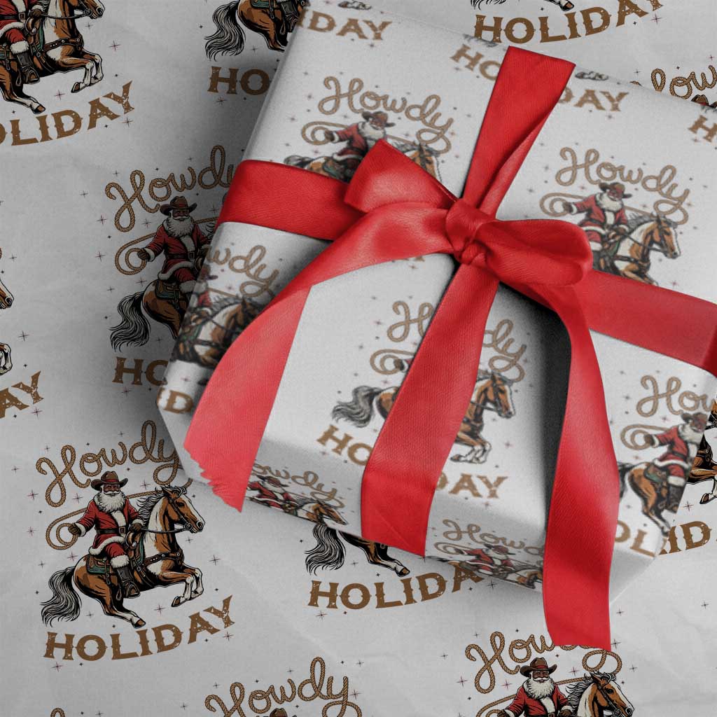 Black Santa Howdy Western Cowboy Wrapping Paper Roll Christmas Gift TS12 White Print Your Wear