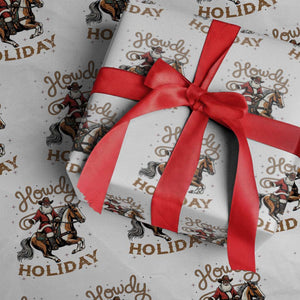 Black Santa Howdy Western Cowboy Wrapping Paper Roll Christmas Gift TS12 White Print Your Wear