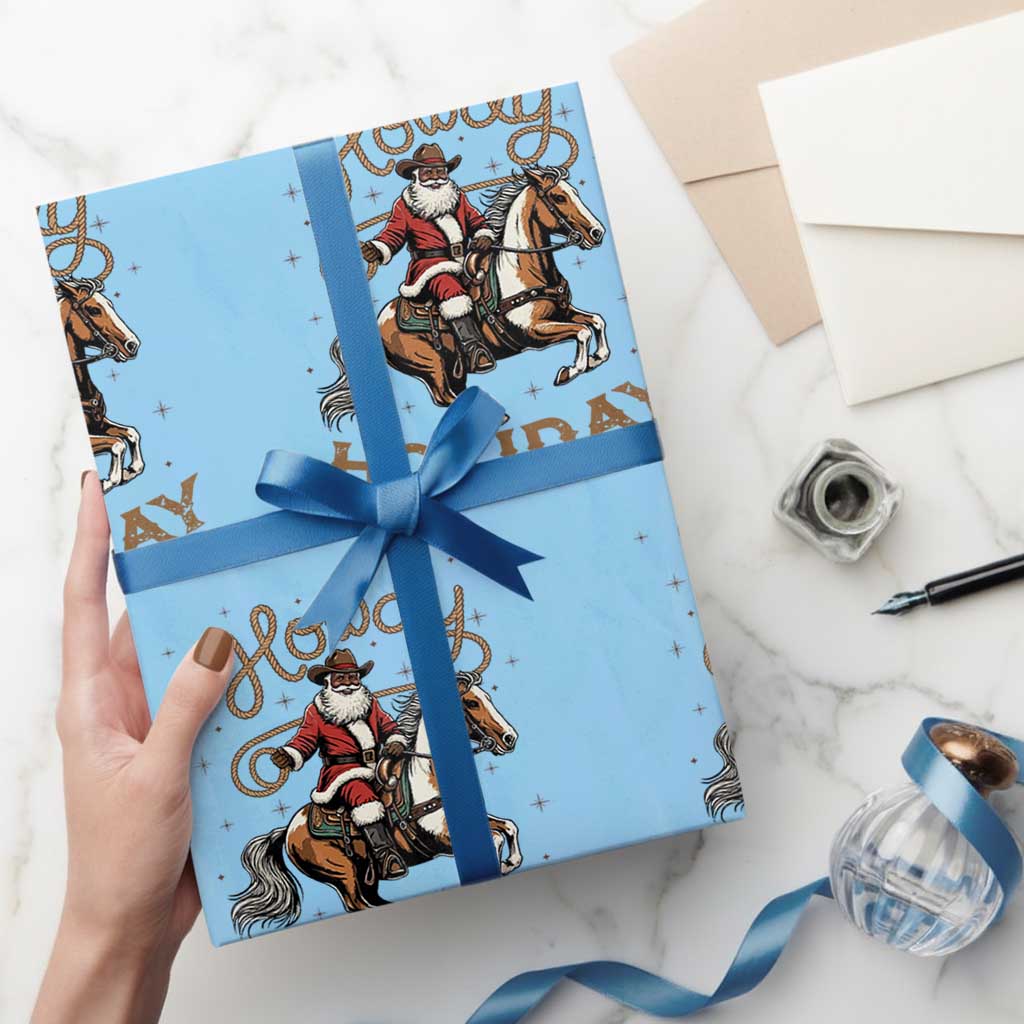 Black Santa Howdy Western Cowboy Wrapping Paper Roll Christmas Gift TS12 Light Blue Print Your Wear