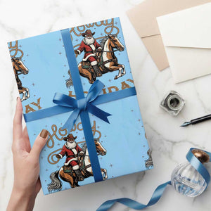 Black Santa Howdy Western Cowboy Wrapping Paper Roll Christmas Gift TS12 Light Blue Print Your Wear