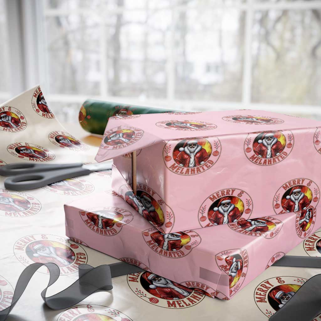 Black Santa Merry And Melanated Wrapping Paper Roll Christmas Holiday Gift TS12 Light Pink Print Your Wear