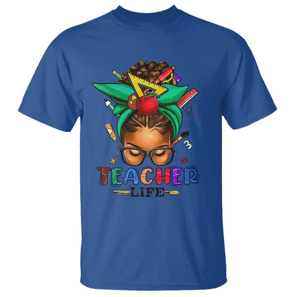 Black Teacher Life Messy Bun African American Educate T Shirt TS09 Royal Blue Printyourwear