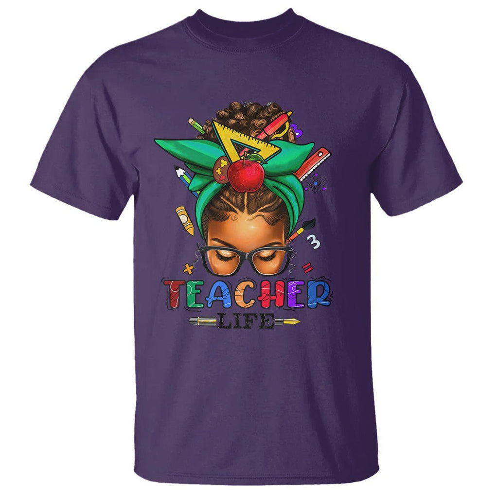 Black Teacher Life Messy Bun African American Educate T Shirt TS09 Purple Printyourwear