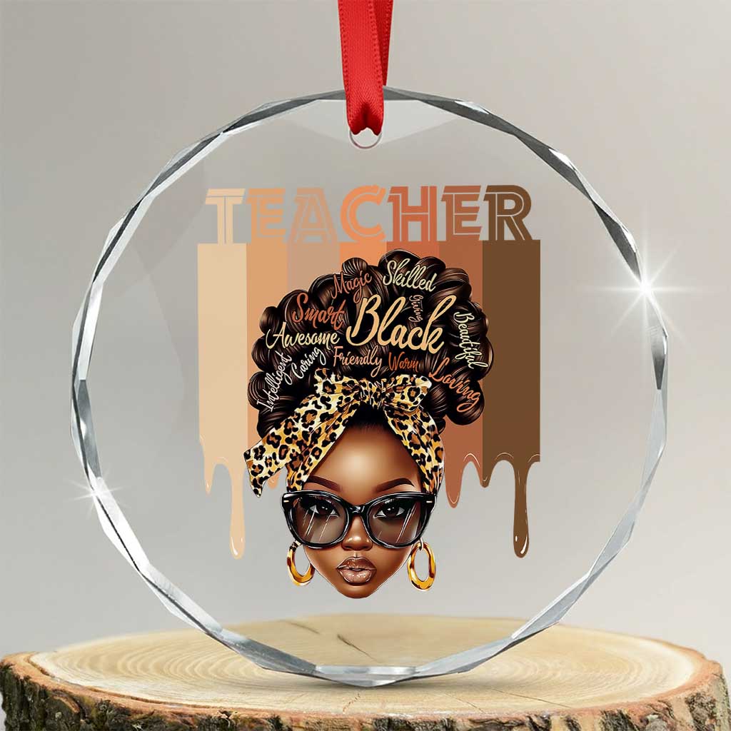 Black Teacher Magic Crystal Glass Ornament Black History Month Afro Hair Melanin TS02 Transparent Glass 3'' Circle Print Your Wear