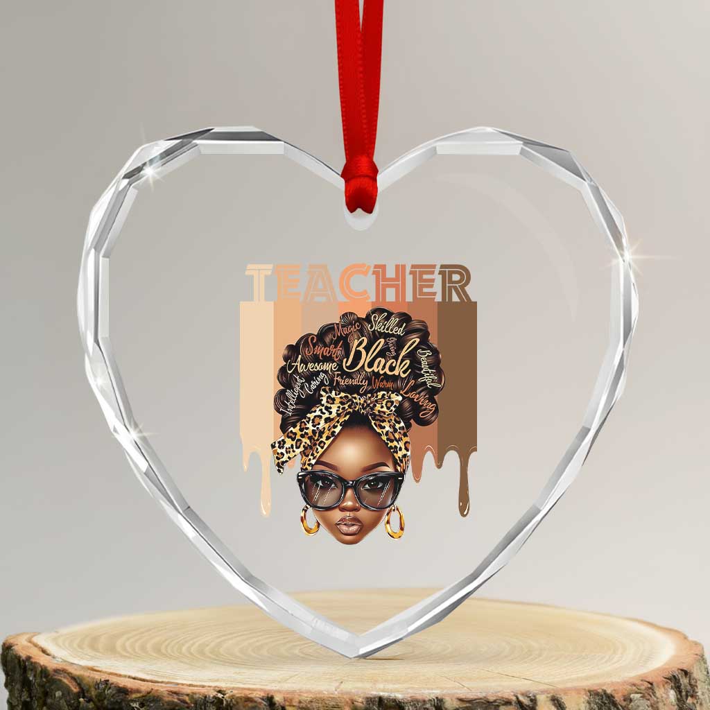 Black Teacher Magic Heart Crystal Glass Ornament Black History Month Afro Hair Melanin TS02 Transparent Glass 3'' Heart Print Your Wear