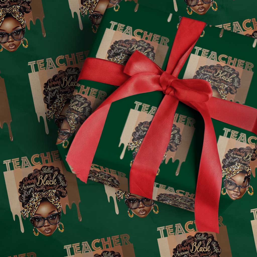 Black Teacher Magic Wrapping Paper Roll Black History Month Afro Hair Melanin TS02 Green Print Your Wear