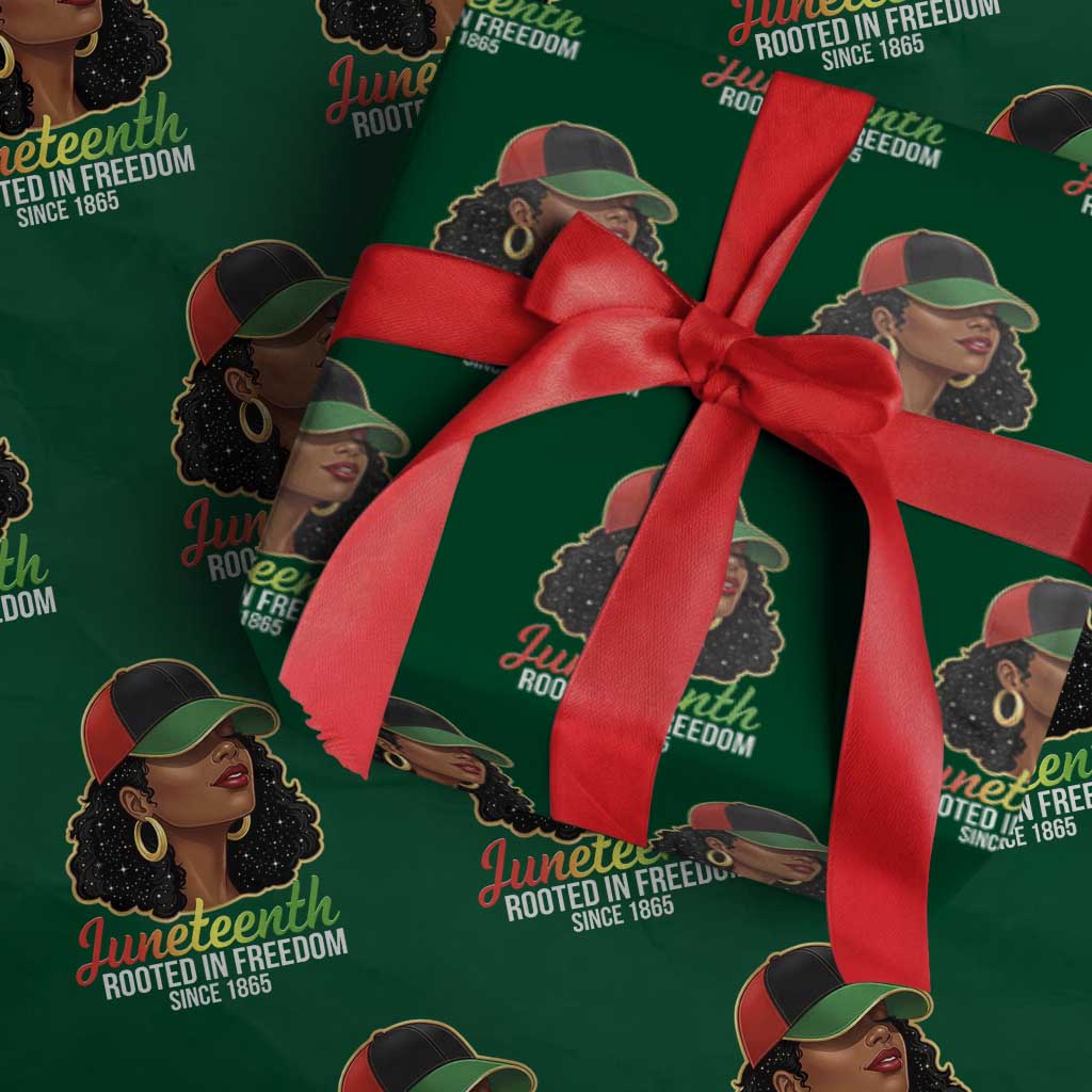 Black Woman Juneteenth Graphic Wrapping Paper Roll Rooted In Freedom Since 1865