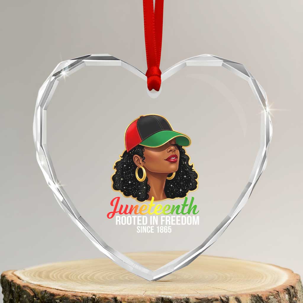 Black Woman Juneteenth Graphic Heart Crystal Glass Ornament Rooted In Freedom Since 1865 TS12 Transparent Glass 3'' Heart Print Your Wear