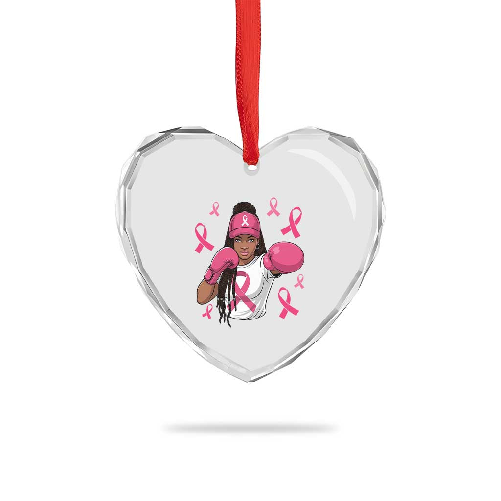 Black Women Fight Breast Cancer Awareness Heart Crystal Glass Ornament Pink Ribbon African American TS10 Print Your Wear