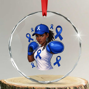 Black Women Fight Colon Cancer Blue Ribbon Crystal Glass Ornament African American Girls TS10 Transparent Glass 3'' Circle Print Your Wear