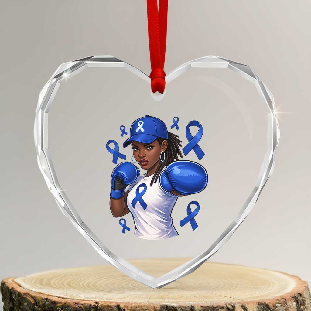 Black Women Fight Colon Cancer Blue Ribbon Heart Crystal Glass Ornament African American Girls TS10 Transparent Glass 3'' Heart Print Your Wear