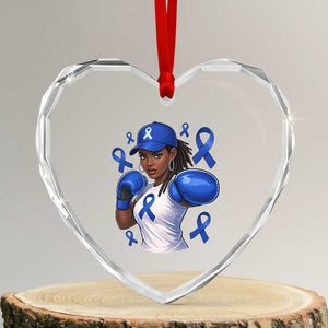 Black Women Fight Colon Cancer Blue Ribbon Heart Crystal Glass Ornament African American Girls TS10 Transparent Glass 3'' Heart Print Your Wear