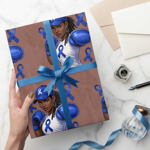 Black Women Fight Colon Cancer Blue Ribbon Wrapping Paper Roll African American Girls TS10 Mocha Print Your Wear