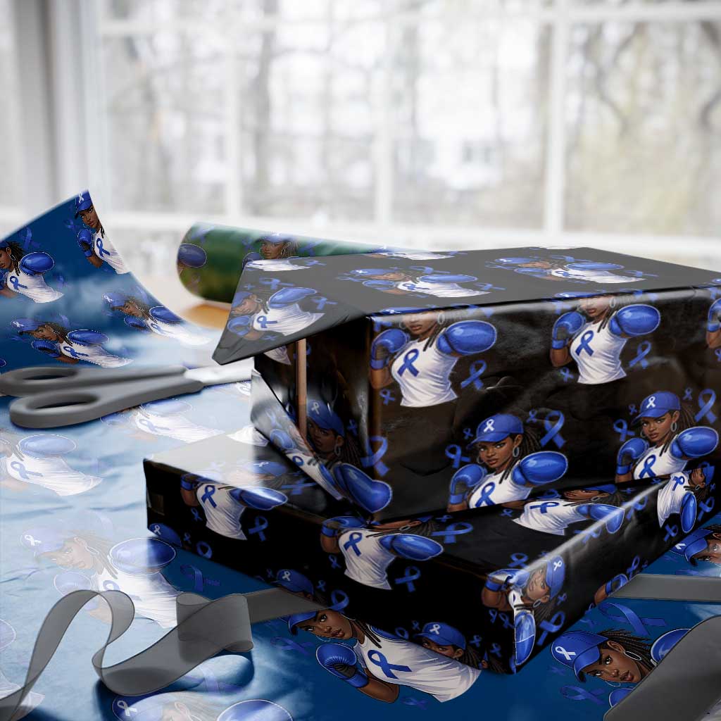 Black Women Fight Colon Cancer Blue Ribbon Wrapping Paper Roll African American Girls TS10 Black Print Your Wear