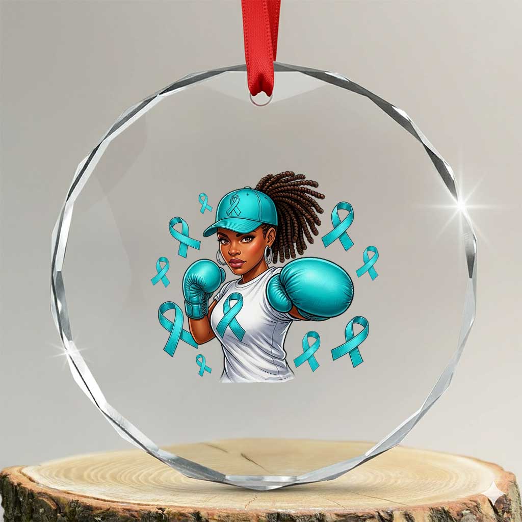 Black Women Fight Sexual Assault Awareness Crystal Glass Ornament African American Teal Ribbon Support TS10 Transparent Glass 3'' Circle Print Your Wear