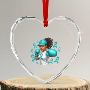 Black Women Fight Sexual Assault Awareness Heart Crystal Glass Ornament African American Teal Ribbon Support TS10 Transparent Glass 3'' Heart Print Your Wear
