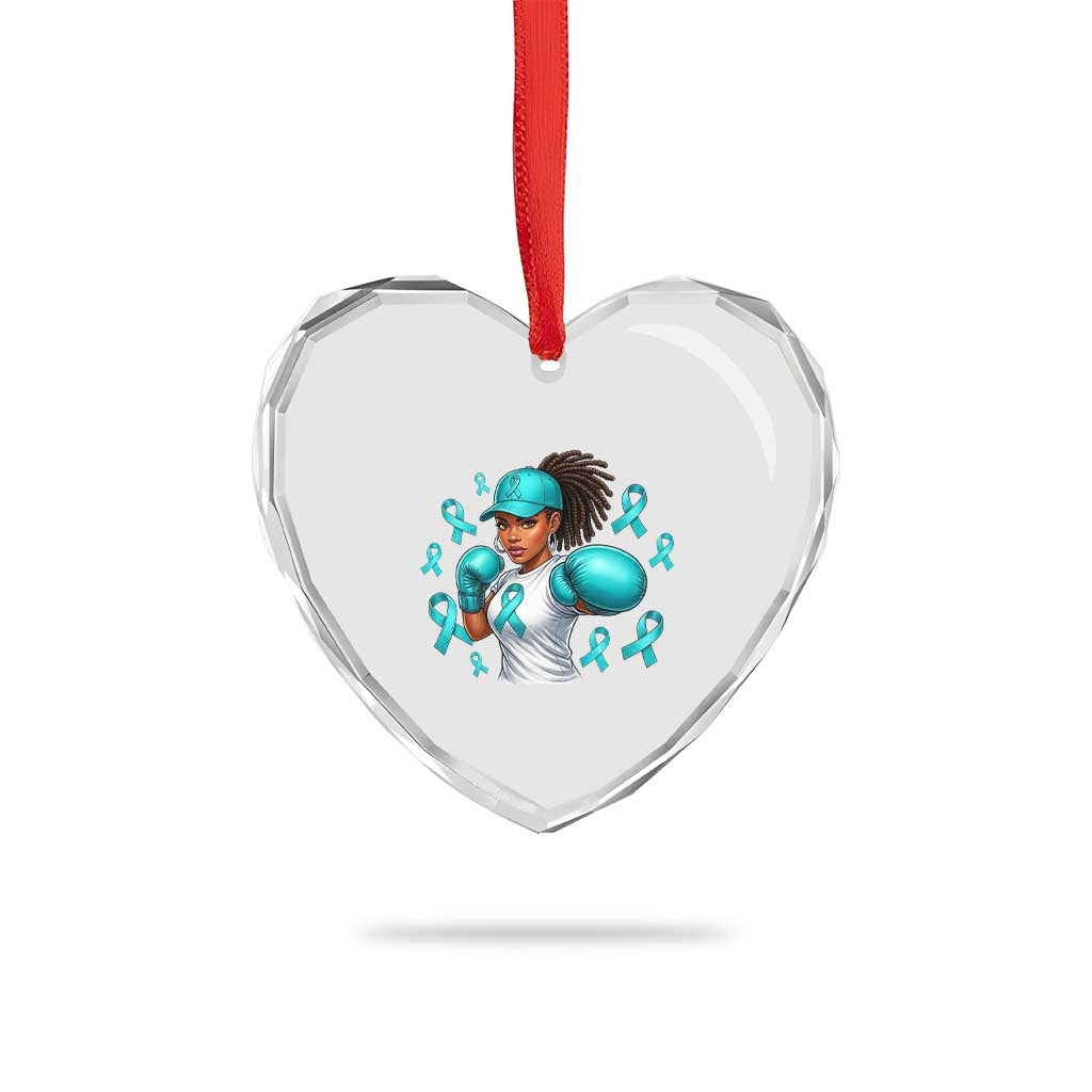 Black Women Fight Sexual Assault Awareness Heart Crystal Glass Ornament African American Teal Ribbon Support TS10 Print Your Wear