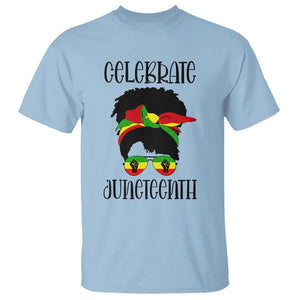 Black Women Messy Bun Juneteenth Celebrate T Shirt TS01 Light Blue Printyourwear