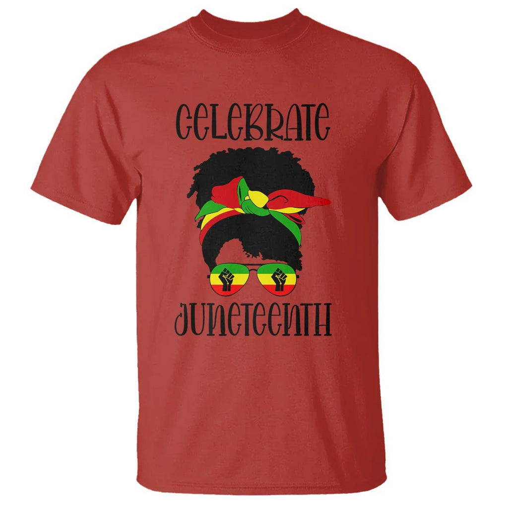 Black Women Messy Bun Juneteenth Celebrate T Shirt TS01 Red Printyourwear