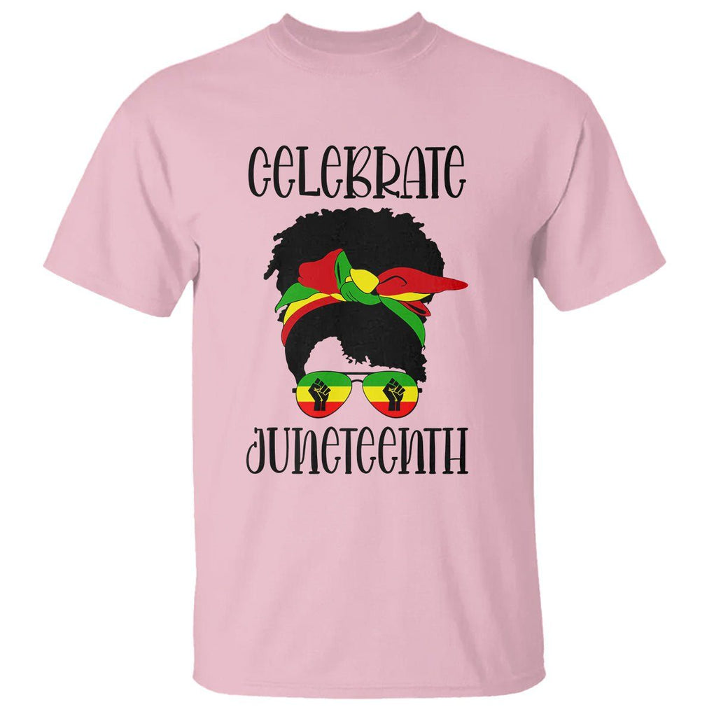 Black Women Messy Bun Juneteenth Celebrate T Shirt TS01 Light Pink Printyourwear