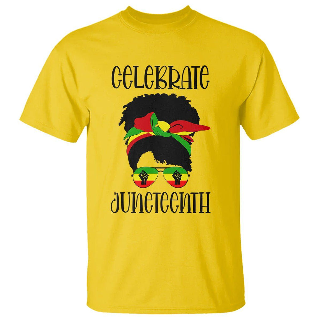 Black Women Messy Bun Juneteenth Celebrate T Shirt TS01 Daisy Printyourwear