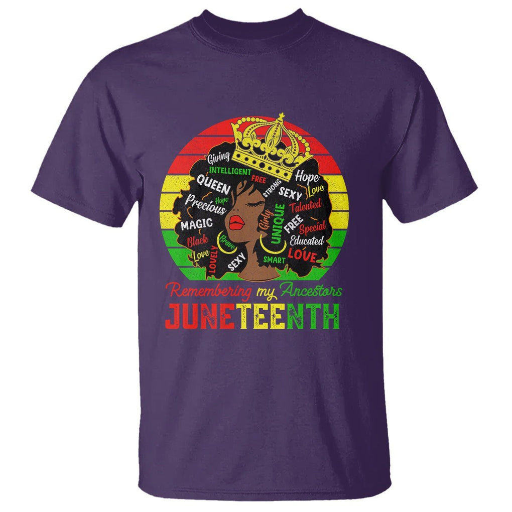 Black Women T Shirt Remembering My Ancestors Juneteenth Celebrate TS01 Purple Printyourwear